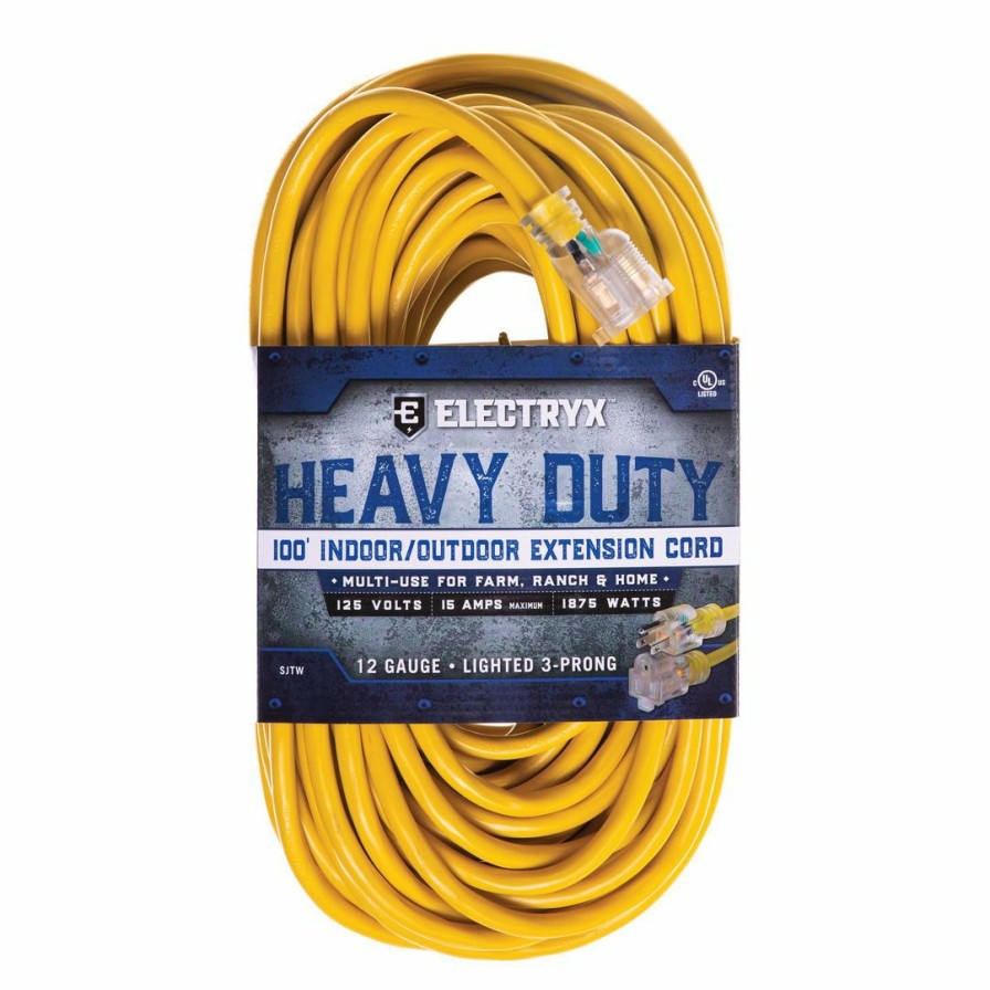 Paints & Stains * | Electryx Heavy Duty Indoor / Outdoor Extension Cord, El-10012Yel, Yellow, 100 Ft