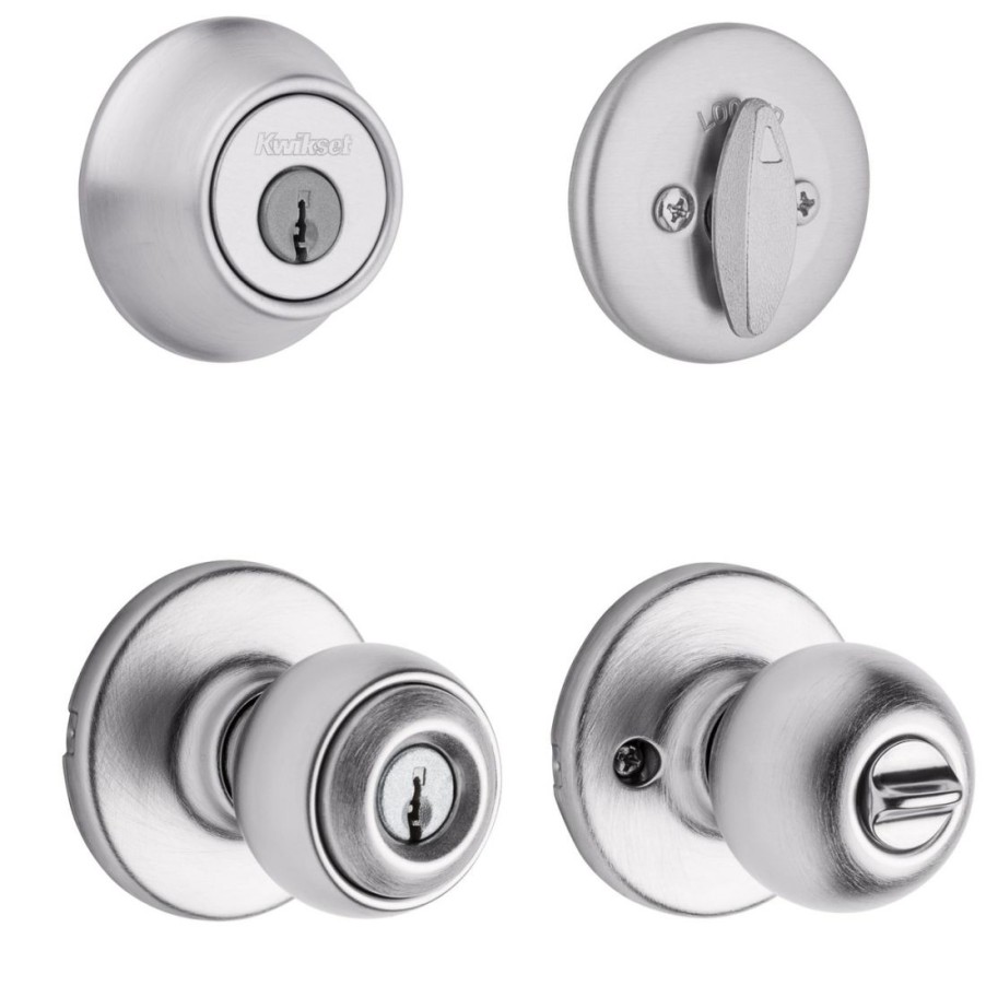 Hardware * | Kwikset 690 Polo Entry Knob Single Cylinder Deadbolt Combo, 96900-320, Satin Nickel