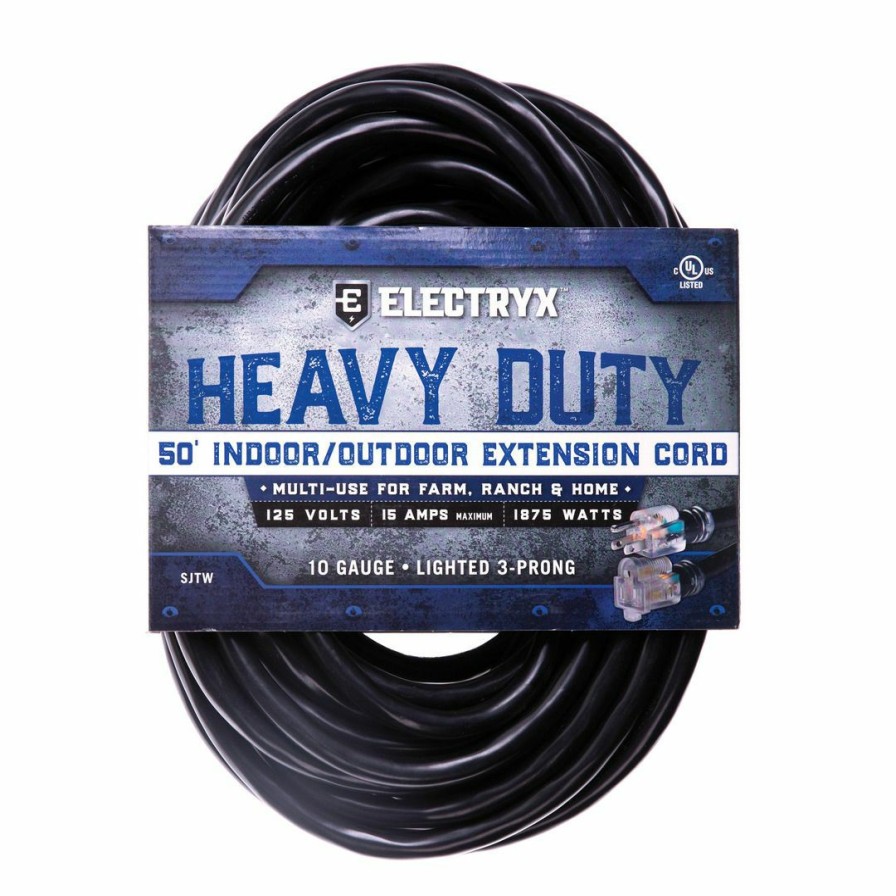 Paints & Stains * | Electryx Heavy Duty Indoor / Outdoor Extension Cord, El-5010Bla, Black, 50 Ft