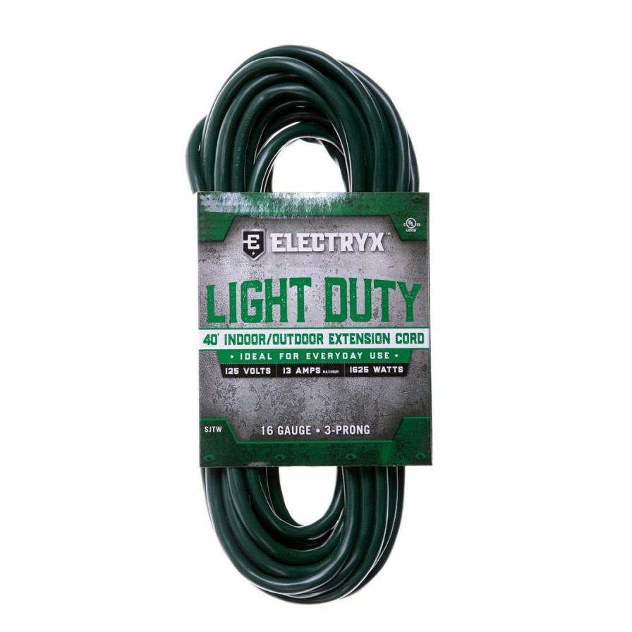 Paints & Stains * | Electryx Light Duty Indoor / Outdoor Extension Cord, El-4016Grn, Green, 40 Ft