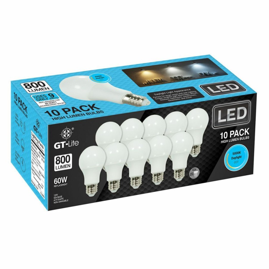 Paints & Stains * | Gt-Lite 800 Lumen Led A19 Bulb 5000K, 10-Pack, Gt-A19-10Pk5